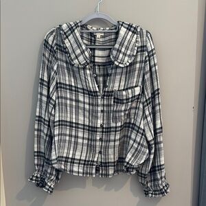 Black and White Plaid Button-Up Blouse